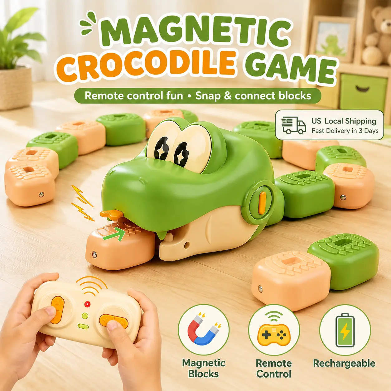 2-Pack Players Slither Snake Remote Control Toy, Eating Snake RC Car Toy, Realistic Crawling Snake Game Race Car for Kid, Gift for Kids 4, 5, 6, 7, 8, 9 Years Old, Remote Control Snake Toy with Magnetic Blocks, Lights & Sounds, Interactive Game for Kids