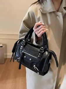 Women's Retro Rivet Motorcycle Bag, High-End Handbag & Crossbody Design, New Fashionable Shoulder Bags, Unique Stylish Accessory, PU Leather Bag