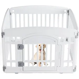 Plastic Dog Playpen - 4-Panel 24" Expandable & Durable Pet Fence for Medium Dogs - Indoor & Outdoor Portable Puppy Playpen with Secure Locking Door, White