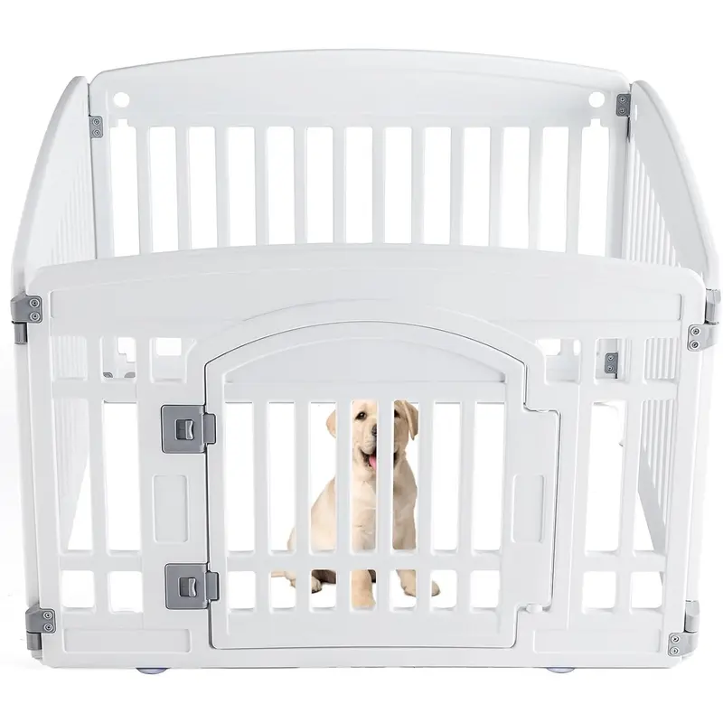 Plastic Dog Playpen - 4-Panel 24" Expandable & Durable Pet Fence for Medium Dogs - Indoor & Outdoor Portable Puppy Playpen with Secure Locking Door, White