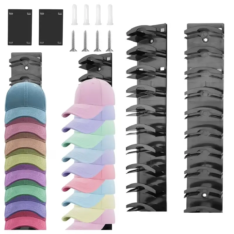 Hat Organizer for Baseball Caps 2Pack, Hat Rack for Wall with Strong Adhesive Hold up to 20 Hats, Hat Hanger Holder Display for Door Closet, Cap Organizer Storage Multilayer Two Mounting Option(Black)Wall-Mounted Multilayer Hat Organizer
