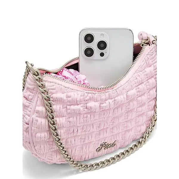 PINK Crescent Ruched Shoulder Bag