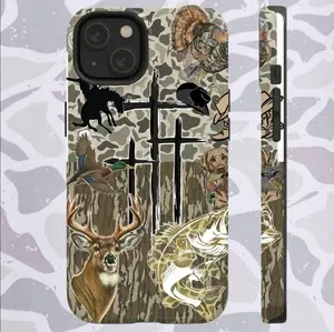 Camo Hunting Cross Phone Case, Christian Hunter iPhone Case, Deer Duck Fishing Outdoor Phone Cover, Gift for Hunters