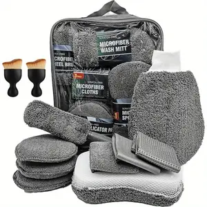 11 Piece Microfiber Car Cleaning Kit, Includes Tire Brush, Scratch Remover Pad, Detail Sponge, Soft Gloves, Durable Cleaning Tools, Essential Internal External Care, Microfiber Cleaning Cloths, Car Cleaning Supplies