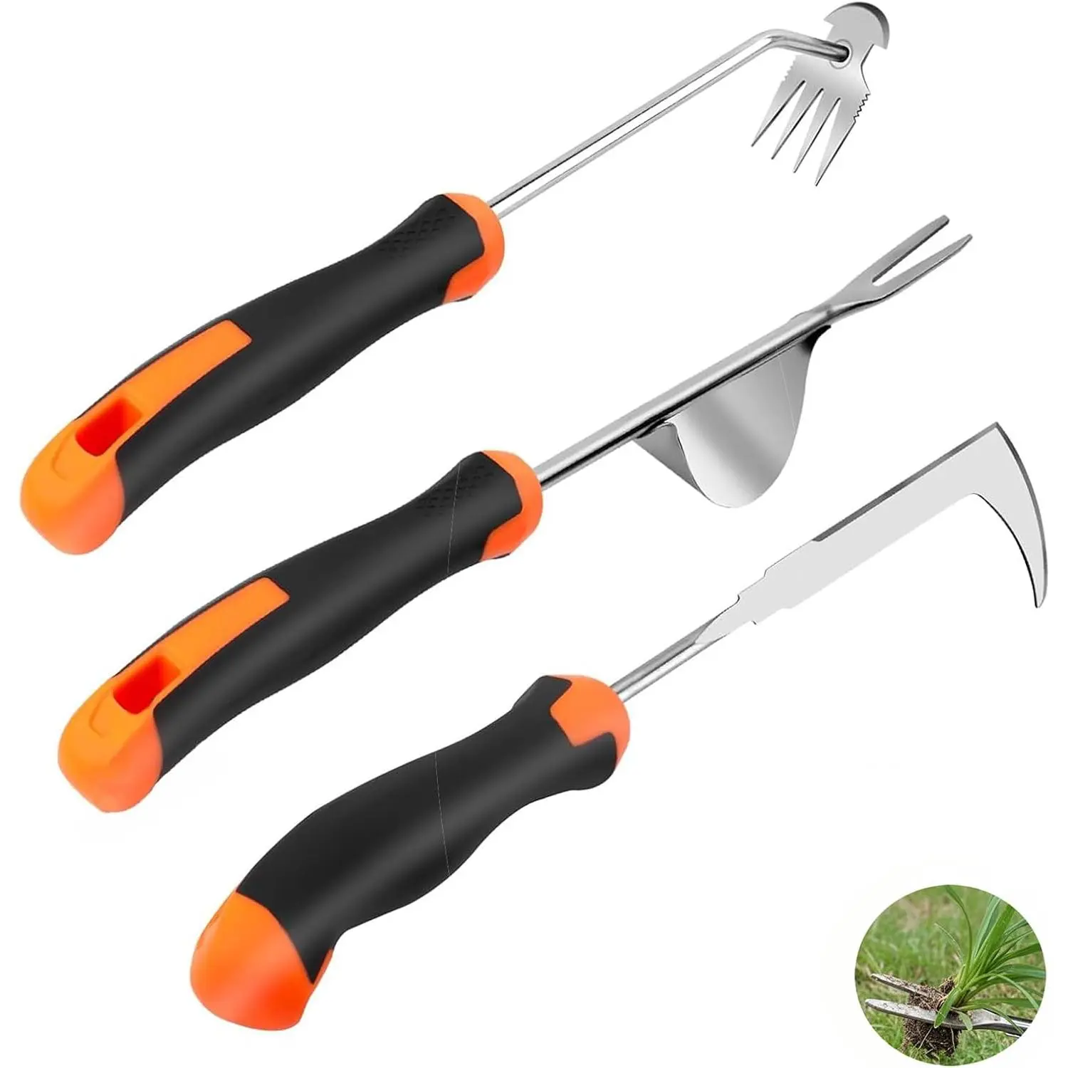 summervibes Weed Puller Tool, 1/3 Pack Hand Weeder Tool, Stainless Steel Dandelion Remover for Lawn Care, 4 Teeth Manual Crack Weeder, L-Shaped Weeding Tool with Ergonomic Handle for Garden, Flower Beds, Patio