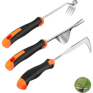 Weed Puller Tool, 1/3 Pack Hand Weeder Tool, Stainless Steel Dandelion Remover for Lawn Care, 4 Teeth Manual Crack Weeder, L-Shaped Weeding Tool with Ergonomic Handle for Garden, Flower Beds, Patio