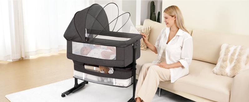 Baby Bassinet, Baby Basinet Bedside Sleeper, Easy to Fold Portable Crib Side Bassinet 2025new Style Girl/boy bassinets Height Adjustable Versatile