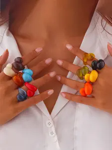 Multicolor Resin Water Drop Chunky Rings Women Boho Geometric Open Cuff Finger Rings Y2K Wed Jewelry Party Accessories