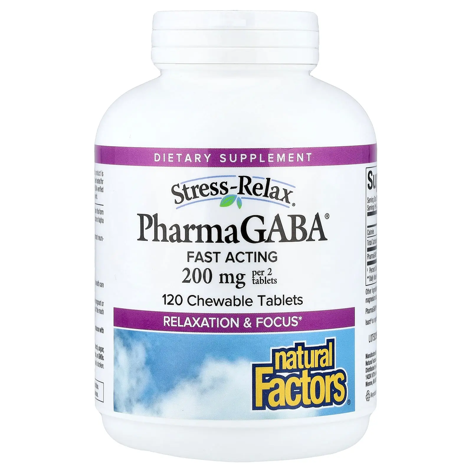 Natural Factors Stress-Relax®, Pharma GABA®, 120 Chewable Tablets (100 mg per Tablet)