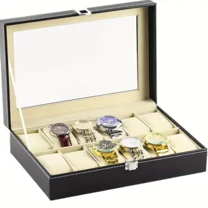 High-value leather 12-slot watch storage box, wristwatch window display, large capacity with lid, dustproof and anti-oxidation watch case