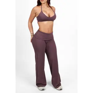 Plum Bra and Fold-over Straight Pant Set