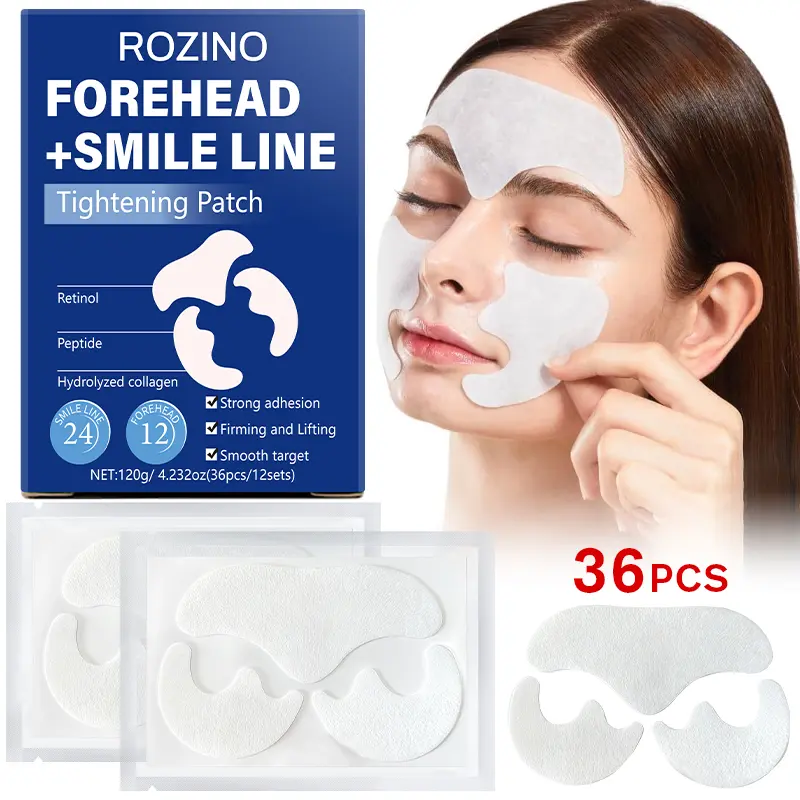 ROZINO Forehead & Smile Line Tightening Patches, Firming, Lifting & Smoothing Facial Patches with Retinol, Peptides & Hydrolyzed Collagen, 36 Pcs / 12 Sets, 120g / 4.232oz