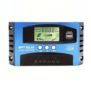 New 12V 24V MPPT solar charging controller - blue version, dual USB, LCD color display, photovoltaic regulator, used for lithium and lead-acid batteries, solar battery charger regulator