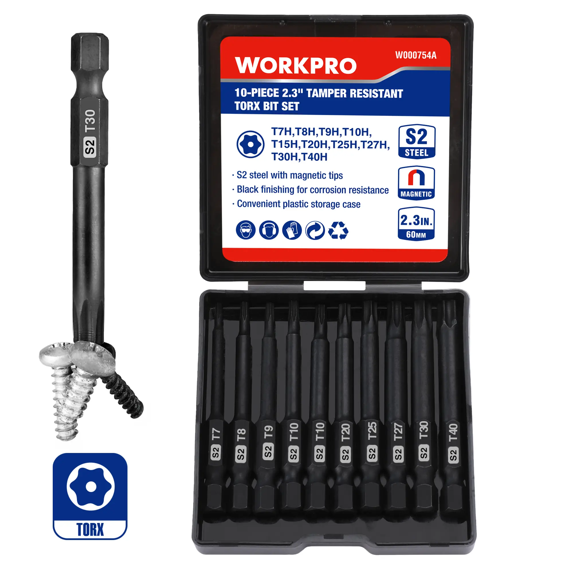 #fathersdaygift WORKPRO CNC Machined S2 Steel Magnetic Screwdriver Bit Set, 2.3" Long Driver Bits with Storage Box