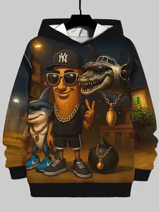 Teen K-Pop Style 3D Fashion Kids Casual Hoodie, Core Hoodie, Durable All-Over Print Design, Comfortable Long Sleeve Cartoon Print Sweatshirt for Daily Wear