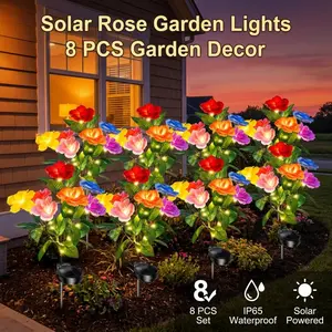 8 Pack Solar 7-Head Rose Garden Lights, IP65 WaterproofOutdoor Decor