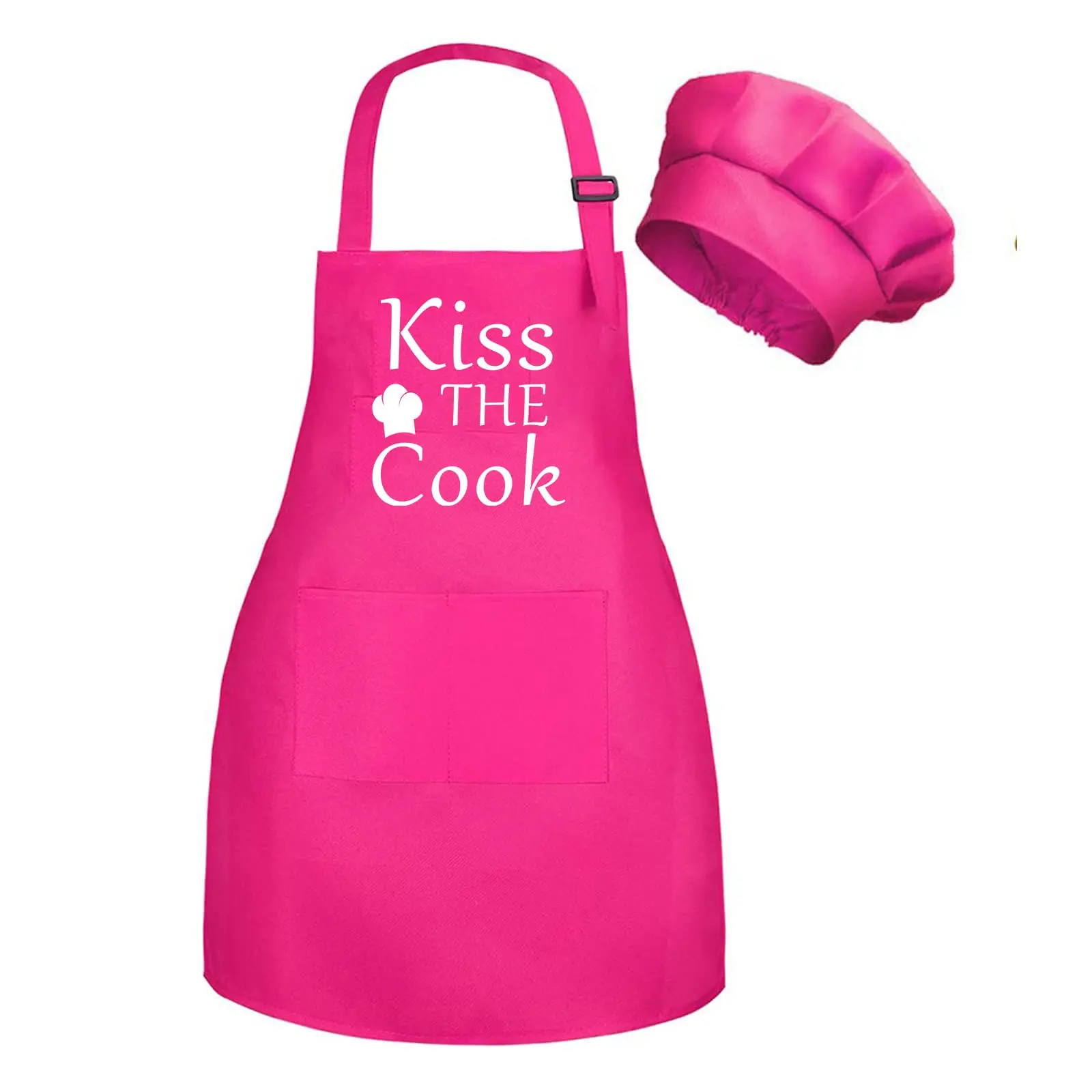 Kids Apron And Chef Hat Set With Pockets Child Apron For Boys Girl Cooking Kitchen Children Aprons Adjustable Tie