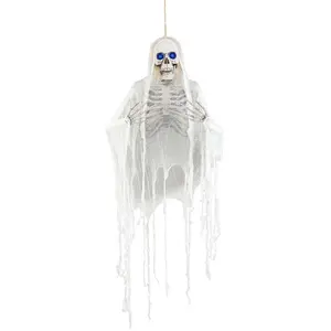 Haunted Hanging Skeleton with Light Up Blue Eyes Prop