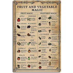 Metal Sign Fruit and Vegetable Magic Signs Metal Witch Witchcraft Art Gift Kitchen Witch Art Print Wall Decor Bath Sign 8X12inch Indoor Home Decoration Bathroom Decorations