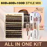 Ailaishi Multi-Type Lash Cluster Kit - 60D-200D DIY Volume Clusters for Adults, Nature-Infused Dramatic Lashes, Mixed Styles, Includes Bond & Seal, Remover, Tweezers, Long-Lasting Makeup Products Set