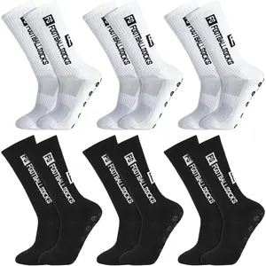 6 Pairs Grip Soccer Socks for Men Anti Slip Athletic Socks Non-Slip  Football Basketball Socks with Grip Pads