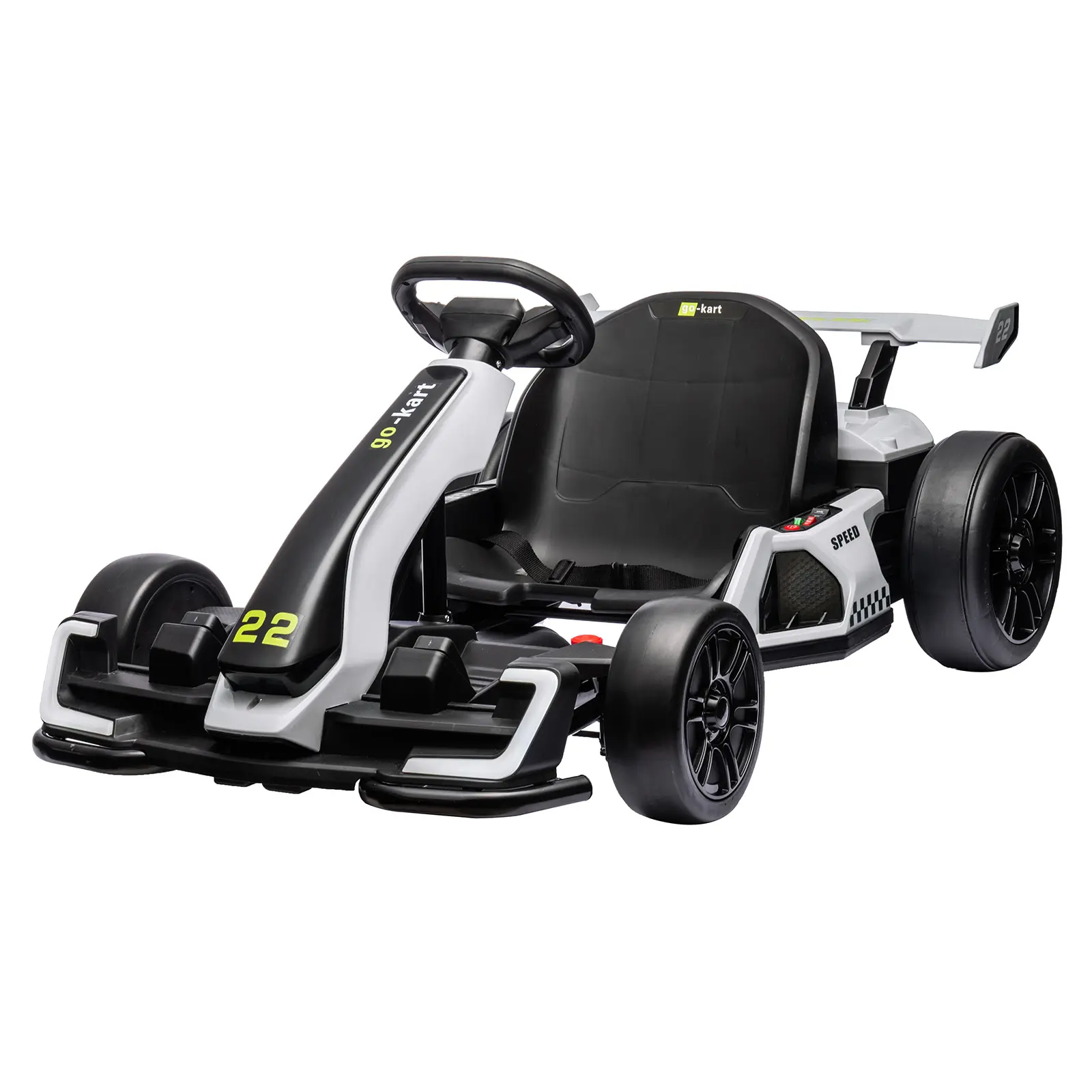 【Christmas Gift】24V Electric Drift Trackless Ride-on Go-Karts for Kids Ages 6-12, White Toy with Dual Motors, Adjustable Seat, LED Lights, Music, Safety Belt, USB, FM, 1-Button Control, 4 PP Foam Tires, Steel Frame, Optimum Safety & Control, Four Pp Foam