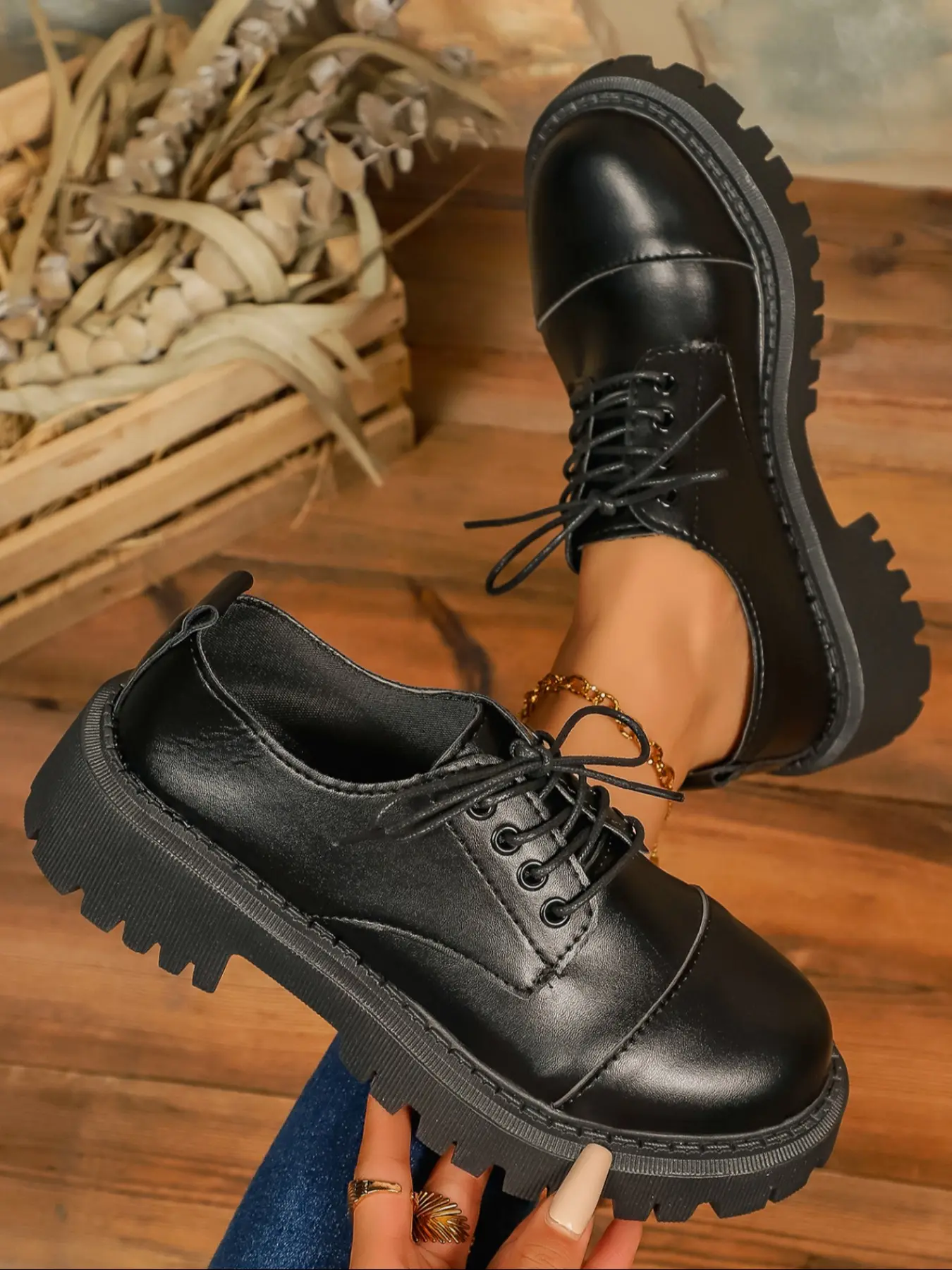 womens black platform dress shoes BeauToday Women's Platform Oxford Shoes Classic Derby Shoes for Women with Wingtip, Black / US 6