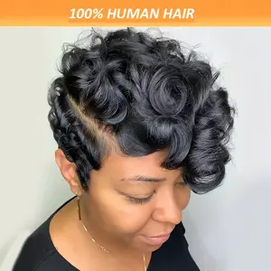 Fashion New Hot Chic 6-Inch Pixie Cut Wig with Loose Wave - 180% Density, HD Transparent Lace Frontal, 13x4x1 Lace Front Wig Loose Curly Human Virgin Hair for Women