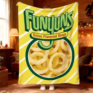 1pc "Fun and Cozy Funyuns-Inspired Yellow Blanket Multipurpose Use for Living Room, Sofa, Camping, and More – Eye-Catching Onion Ring Print for Ultimate Comfort and Style"