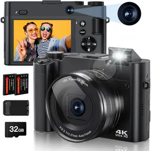 4K Digital Camera, 64MP Rear and Front Camera for Photography and Video Autofocus Anti-Shake, 3'' Selfie Flip Vlogging Camera with Ultra Bright Flash, Camera with Dial 16X Zoom (2 +Charger)