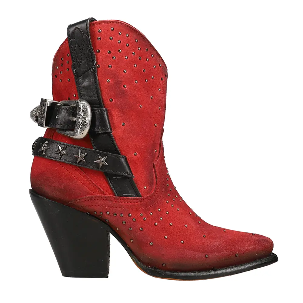 Corral Boots Womens Star Studded Pointed Toe Zippered  Casual Boots Ankle High Heel 3" & Up - Red