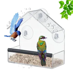 1 Acrylic Bird Feeder, Transparent Window-Mounted Hanging Feeder House (Thickened Upgraded Version), with Suction Cups, Ideal for Garden Outdoor Backyard Wildlife Bird Watching.