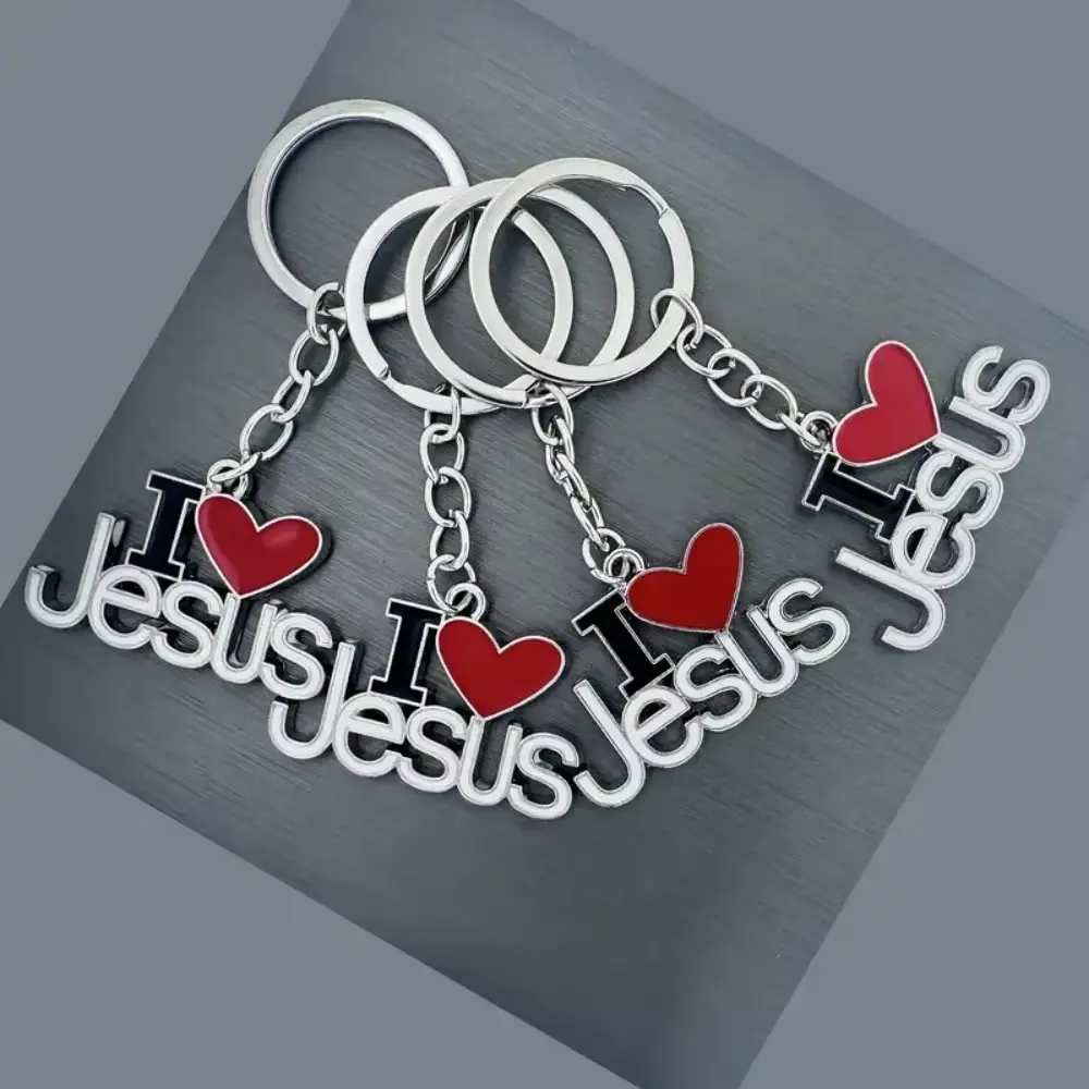 4pcs Heart Shaped I Love Jesus Keychain, Christian Prayer Gift for Men and Women, Inspirational Key Ring for Her Him