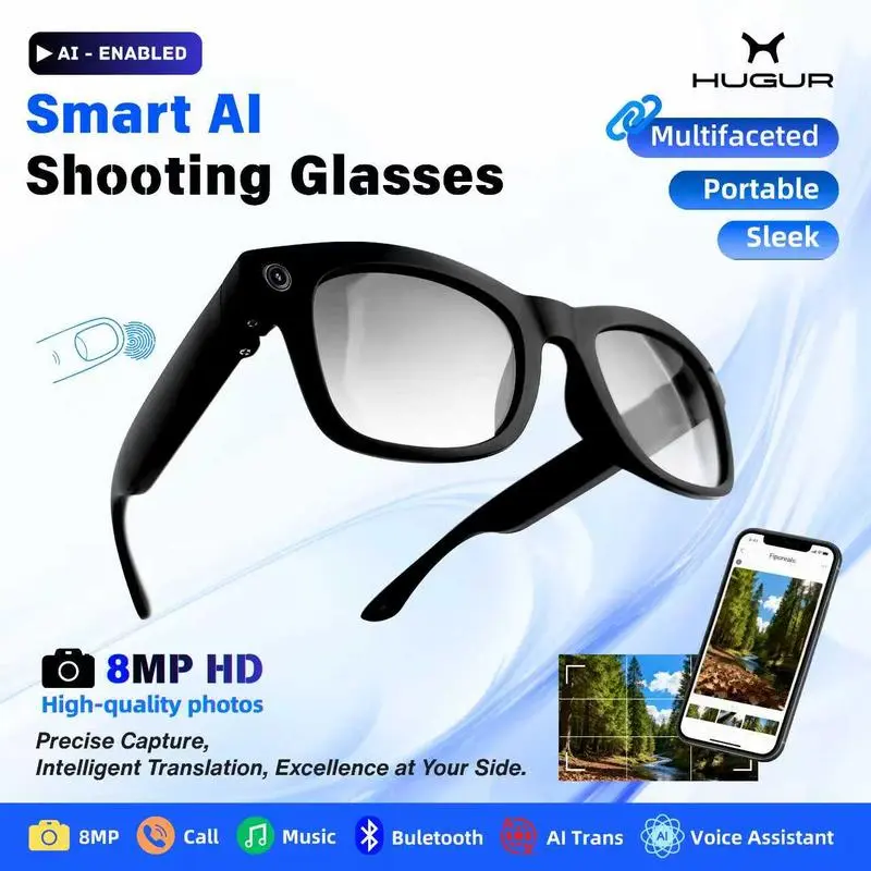 HUGUR AI Smart Glasses with 8MP Camera & 160+ Languages Translation, Photochromic Bluetooth Sunglasses for Hands-Free Video & Open-Ear Audio, Touch Control Tech Gadget for Travel & Outdoor Deals For You