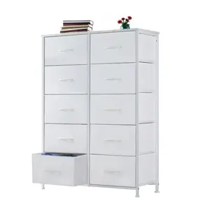 10-Drawers Dresser, Sturdy Fabric Organizer for Living Room, Hallway, White