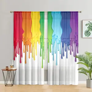 2 pieces, rainbow paint printed curtains, modern art design, pole pocket style, semi sunshade polyester fiber, suitable for home living room, bedroom, balcony, kitchen, study and shower window decoration, anti privacy, easy to clean.