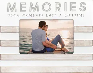 International Designs 4x6 Memories Sentiment Picture Frame Memories Some Moments Last A Lifetime Raised Sunwashed Contrasting Stripes Gray Screenprinted Text