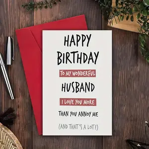Happy Birthday Card with Envelope, 1 Count Creative Birthday Card for Husband, Positive Message Card, Birthday Greeting Card for Husband, Birthday Gift for Him, Gift for Husband, Custom Message Card