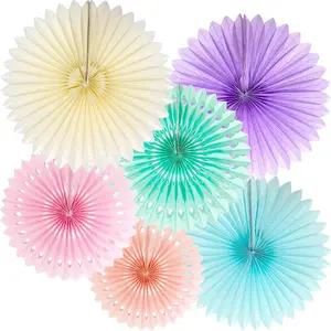 Pastel Rainbow Paper Fans Party Decorations Colorful Ice Cream Easter Macaron Wall  Light  Blue  Mint Peach  Decor Birthday Wedding Bridal  Shower Classroom Supplies