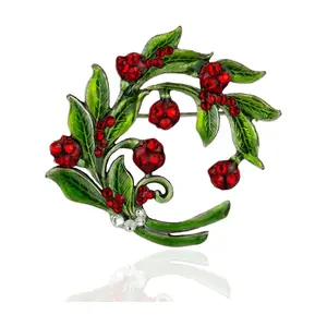 Anne Koplik Holly Branches Bouquet Crystal Pin