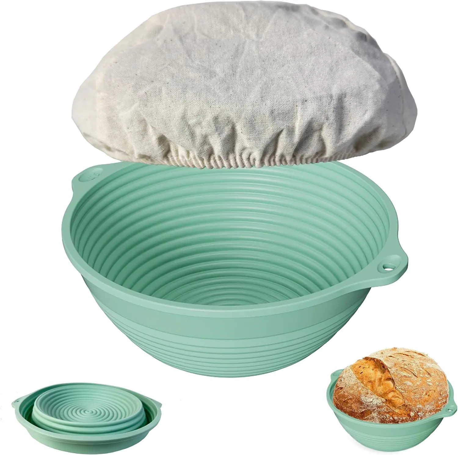 Silicone Bread Proofing Basket 9 inches, With Liner, Foldable | Sourdough Proofing Bowl, Thick Silicone, Reusable, Handmade Bread Making Supplies for Bakers