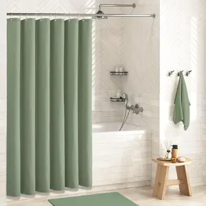 Green Shower Curtain - Waffle Textured Heavy Duty Thick Fabric Shower Curtains for Bathroom, 256GSM Luxury Weighted Polyester Cloth Bath Curtain Set with 12 Plastic Hooks，72Wx72H,Green