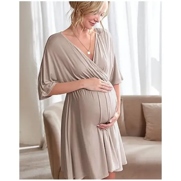 Ekouaer 3 in 1 Labor/Delivery/Hospital Gown Maternity Dress Nursing Nightgown Sleepwear for Breastfeeding S-XXL - Skin-Friendly & Super Stretchy