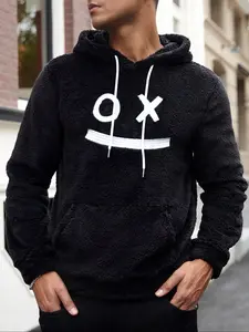 Men's Solid Color Hooded Sweatshirt Fleece Lined Pullover, Casual Comfortable Home Wear for Fall Winter, Travel Work Street Style