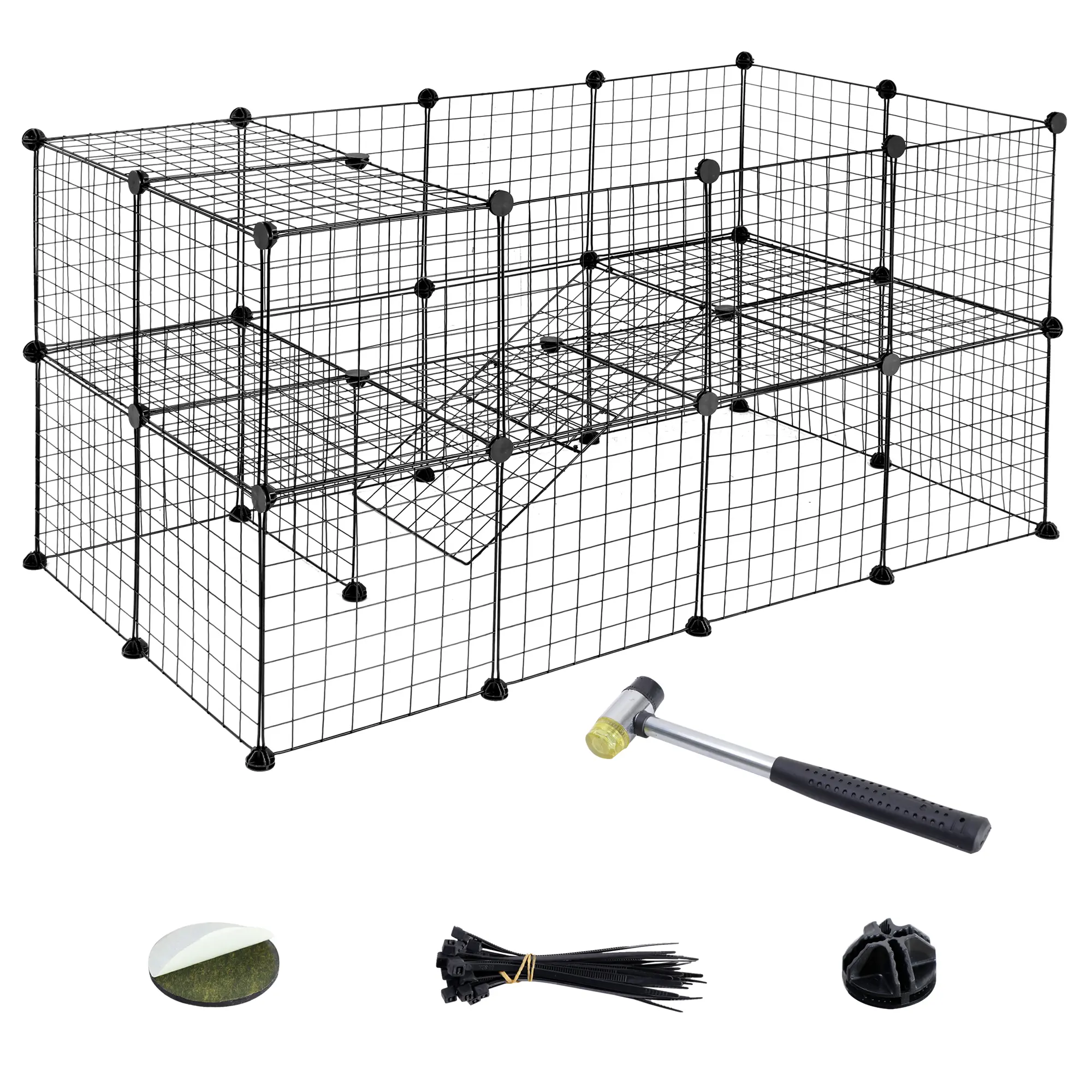 Zeny Enclosed Portable Rabbit Playpen - 36-Panel Wire Metal Kennel with Metal Mesh, Ramp, Litter Box Enclosure, Small Animal Hutch for Rabbits, Puppies, Rabbit Hutch