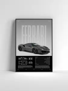 Ferrari 488 Pista Poster – Supercar Wall Art Print, Italian Exotic Sports Car Decor, Luxury Racing Car Artwork Car Print, Car Poster