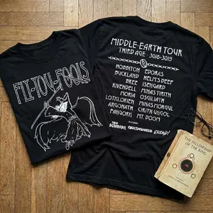 Fly You Fools 2-Sided Graphic T-Shirt | Middle Earth Tour Vintage Fantasy Tee | Double Sided Print Shirt LOTR Inspired | Retro Band Style Fantasy Shirt | Unisex Streetwear Aesthetic Tee Gift for Fantasy Fans