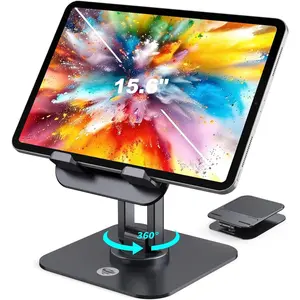iPad Stand, 360? Rotating Adjustable Foldable iPad Tablet Holder for Desk Compatible with Kindle Tablet iPad 4" - 15.6" Portable  Stand, Black