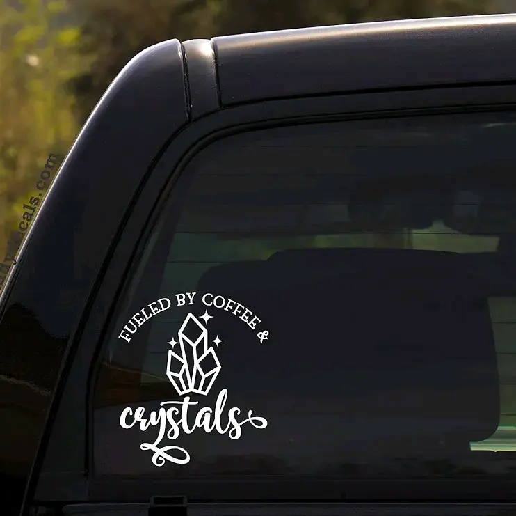 Big Daddy Decals - Fueled by Coffee & Crystals - Cup of Joe, Stones, Rocks, Spiritual, Wiccan, Witchy, Mother Earth, Energy Sticker Custom Sticker For Cars