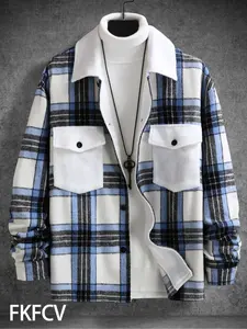 Men's Plaid Fleece Lined Shirt Jacket, Casual Long Sleeve Button Front Coat, Fall & Winter Fashion Outerwear for Daily Wear